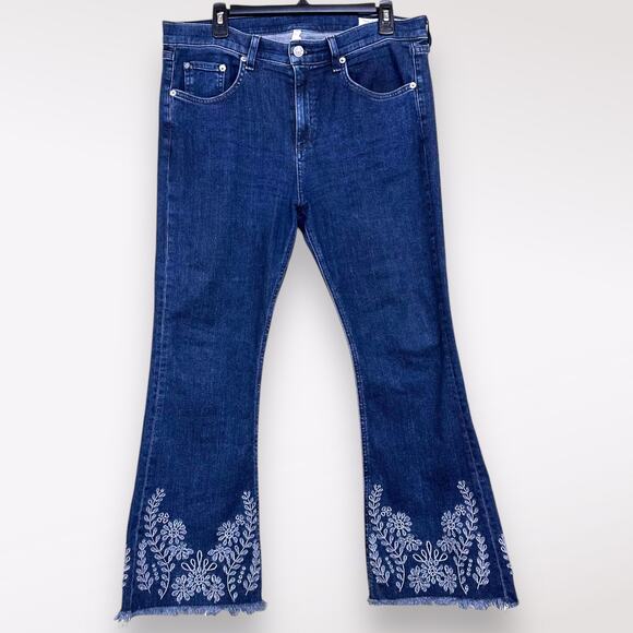 Rag & Bone 31 Women's Boho Floral Jeans Crop 10 Inch Flare Denim Embroidery Blue - Picture 1 of 11